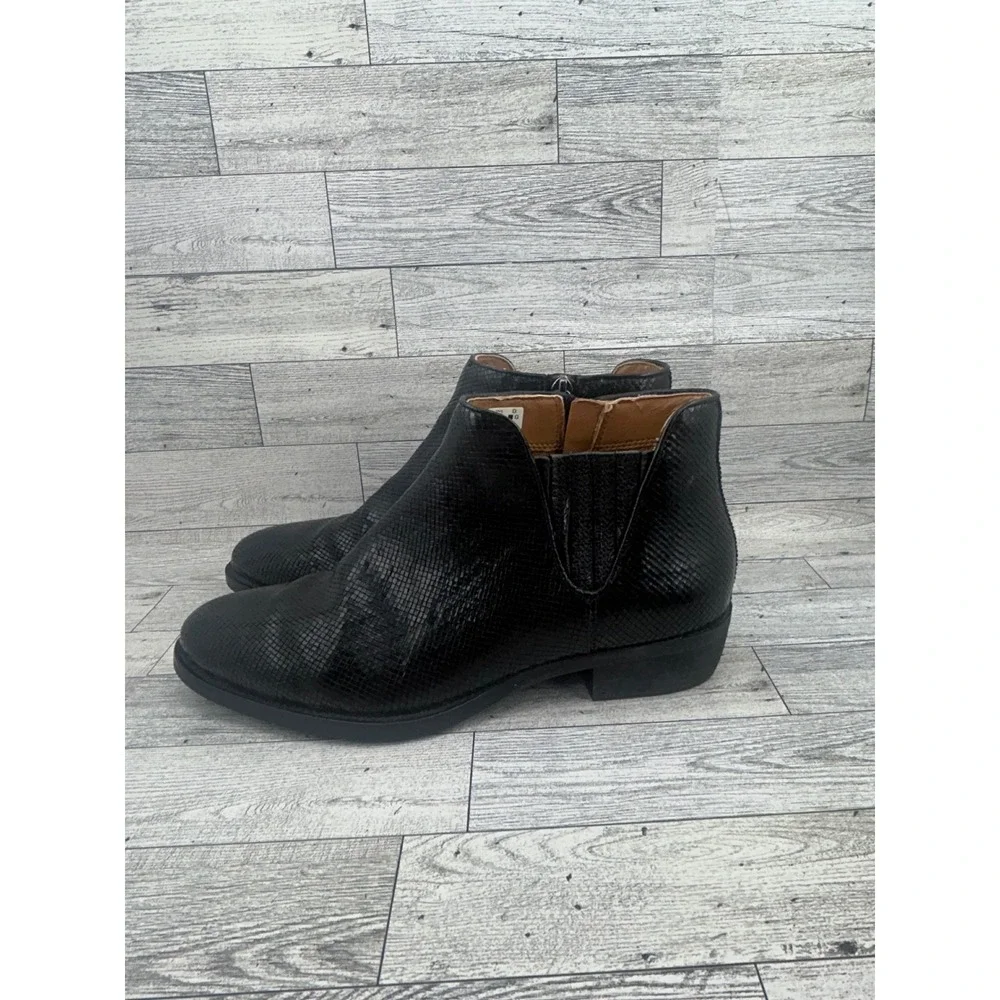 ECCO Black Snakeskin Embossed Leather Ankle‎ Boots Side Zip EU 38 US 7-7.5